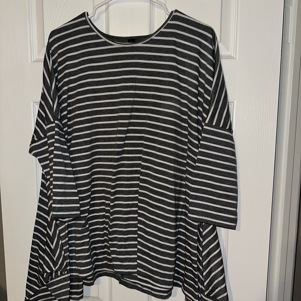 Classic Gray and White Striped Long Sleeve Top
